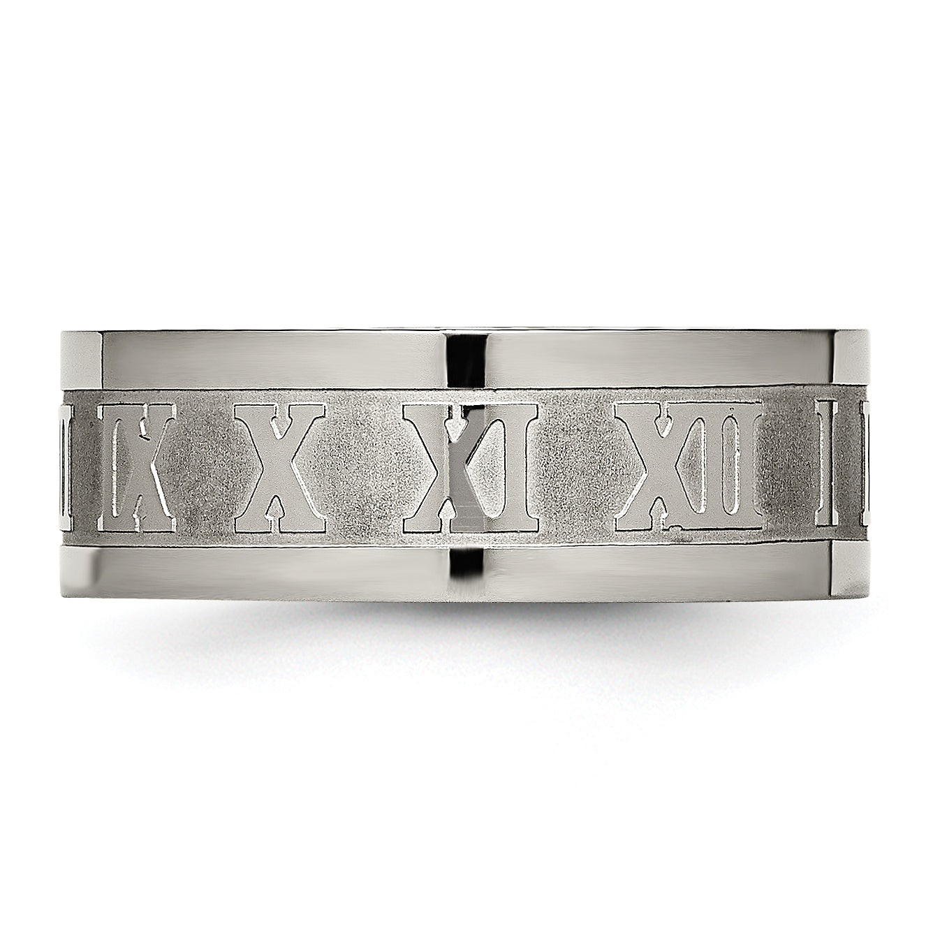 Chisel Titanium Satin Center 8mm Roman Numerals Flat Band Main image