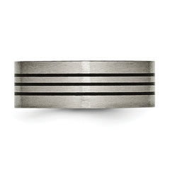Chisel Titanium Satin and Polished Black Enamel Striped 8mm Flat Band