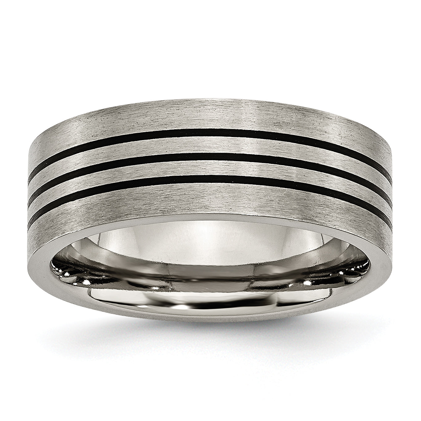 Chisel Titanium Satin and Polished Black Enamel Striped 8mm Flat Band Main image