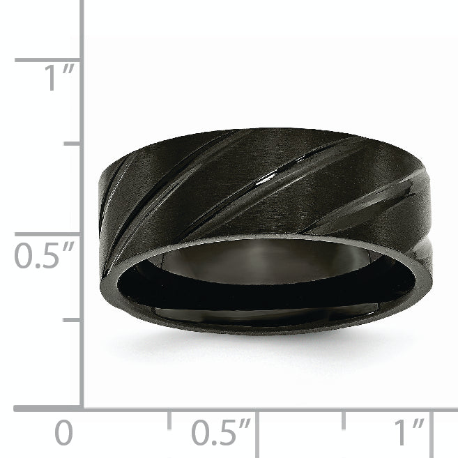 Chisel Titanium Brushed and Polished Black IP-plated Swirl Design 8mm Band