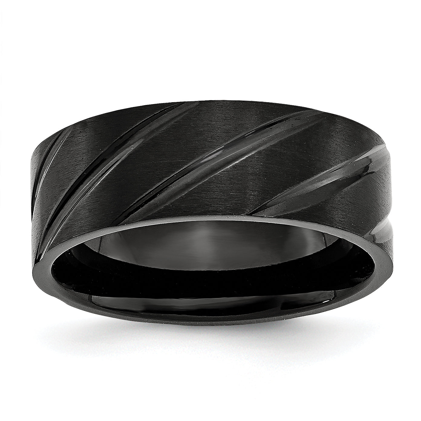 Chisel Titanium Brushed and Polished Black IP-plated Swirl Design 8mm Band Main image