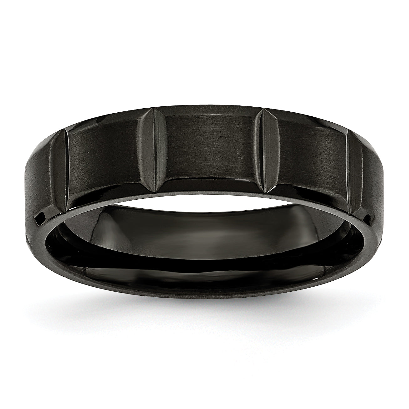 Titanium Grooved Black IP-plated 6mm Brushed and Polished Band Main image