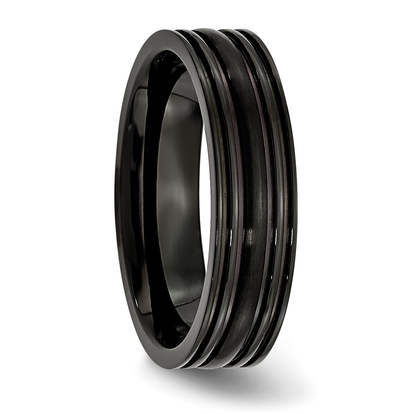 Titanium Grooved Black IP-plated 6mm Brushed and Polished Band