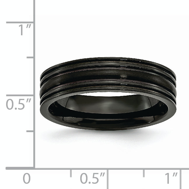 Titanium Grooved Black IP-plated 6mm Brushed and Polished Band
