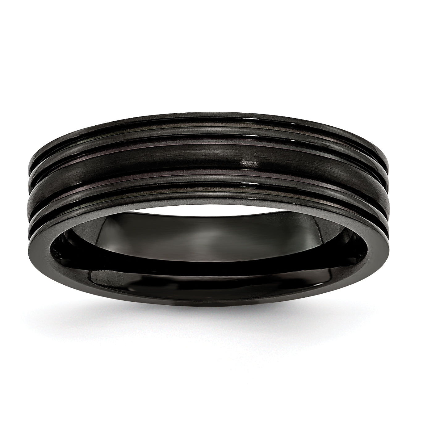 Titanium Grooved Black IP-plated 6mm Brushed and Polished Band Main image