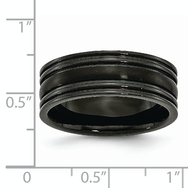 Titanium Grooved Black IP-plated 8mm Brushed and Polished Band