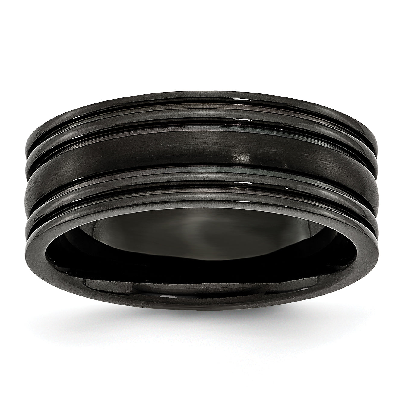 Titanium Grooved Black IP-plated 8mm Brushed and Polished Band Main image