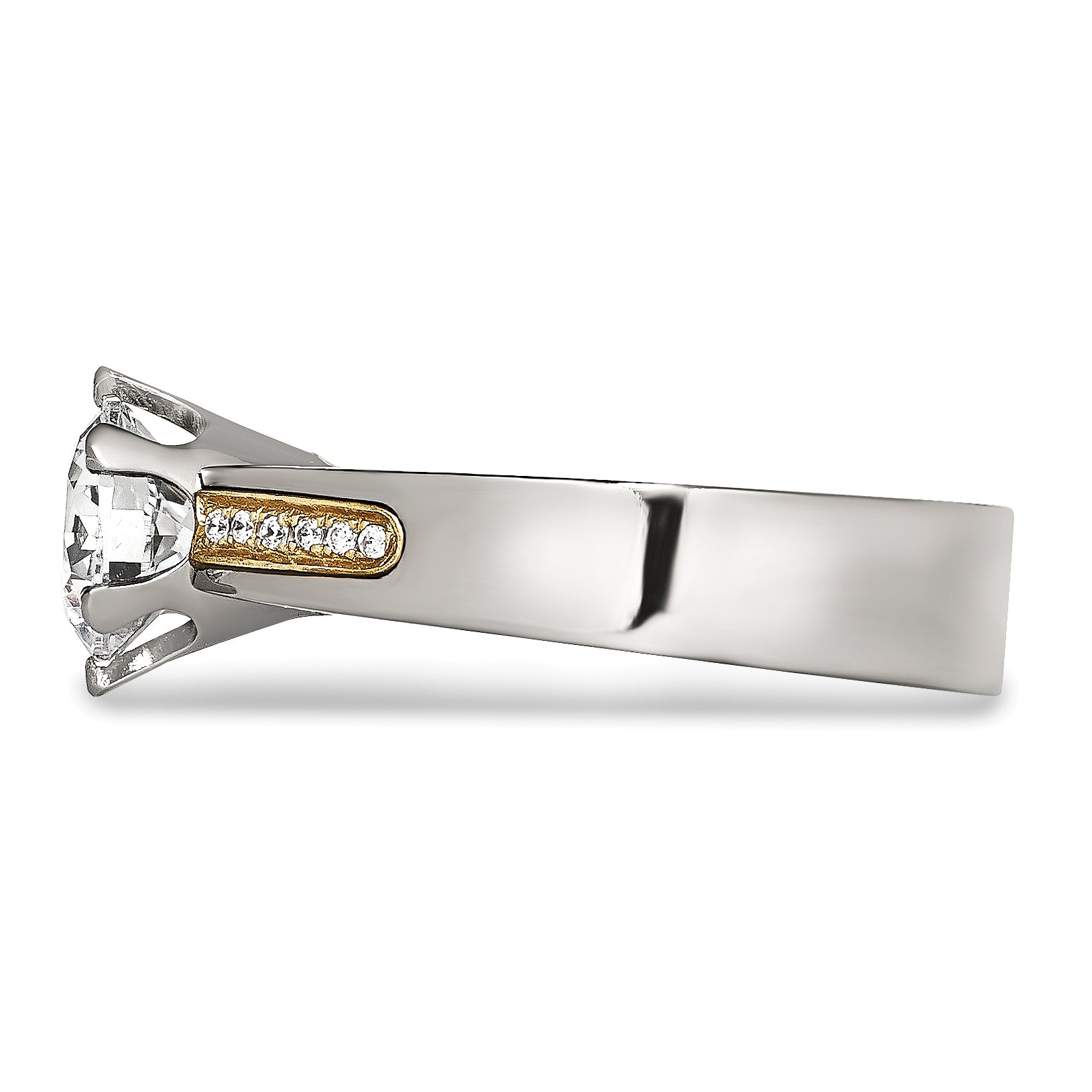 Chisel Titanium Polished with 14k Gold Inlay Accent CZ Ring