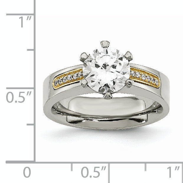 Chisel Titanium Polished with 14k Gold Inlay Accent CZ Ring