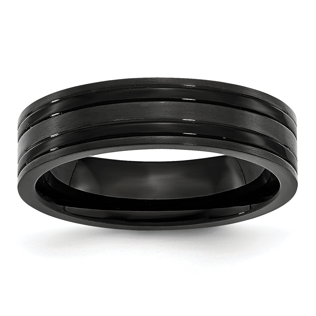 Chisel Titanium Brushed and Polished Black IP-plated 6mm Grooved Band Main image