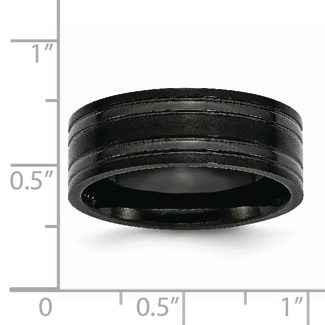 Chisel Titanium Brushed and Polished Black IP-plated 8mm Grooved Band