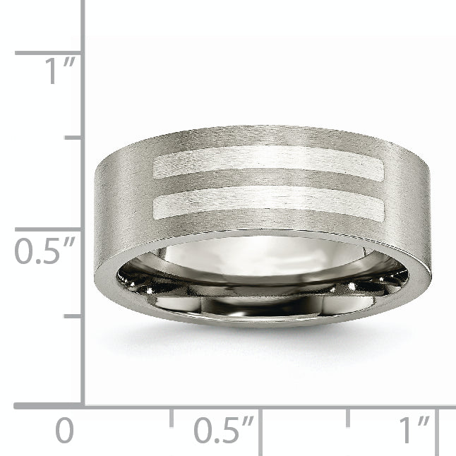 Titanium Brushed w/Sterling Silver Inlay 8mm Flat Band