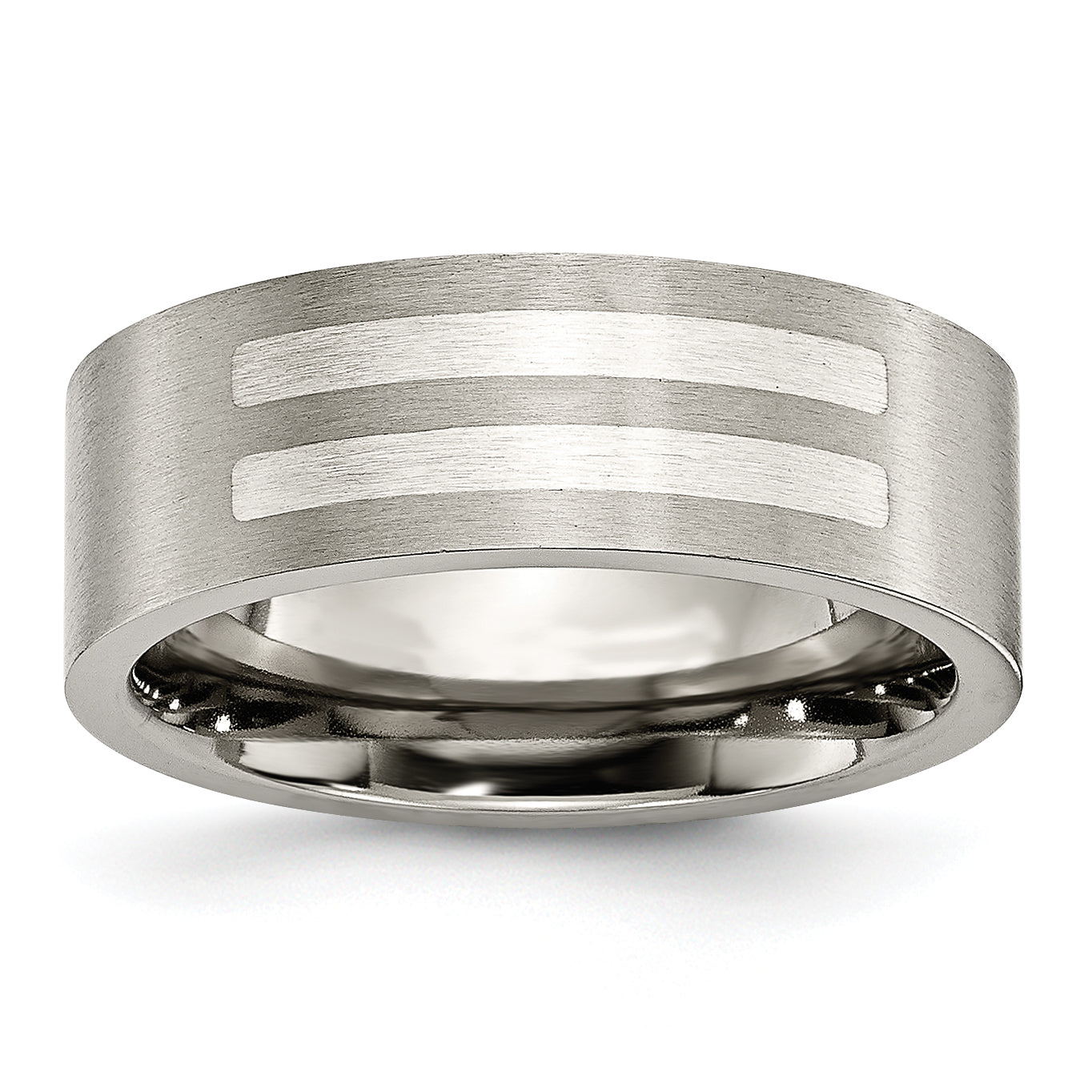 Titanium Brushed w/Sterling Silver Inlay 8mm Flat Band Main image