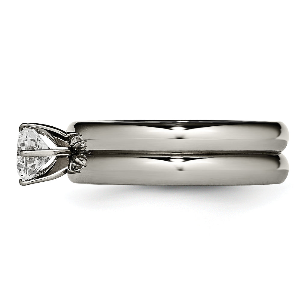 Chisel Titanium Polished with CZ Ring