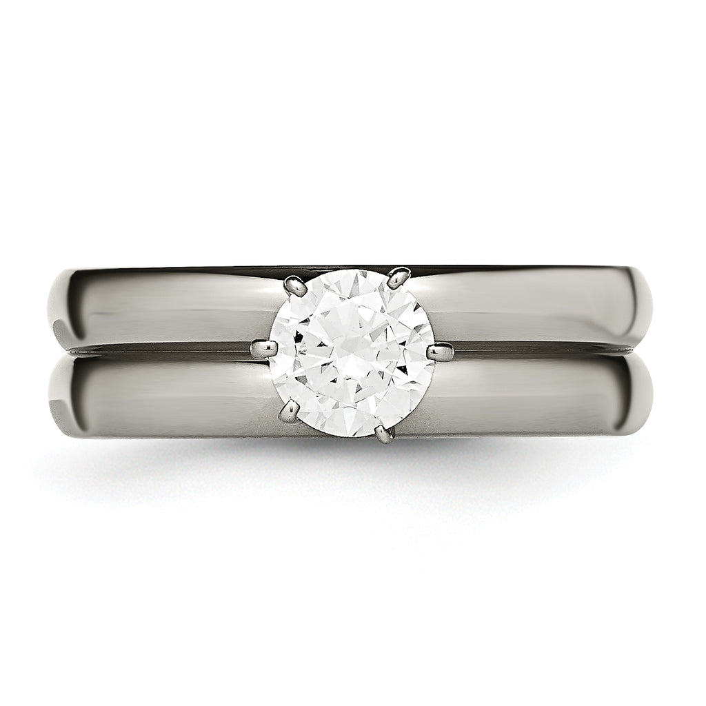 Chisel Titanium Polished with CZ Ring
