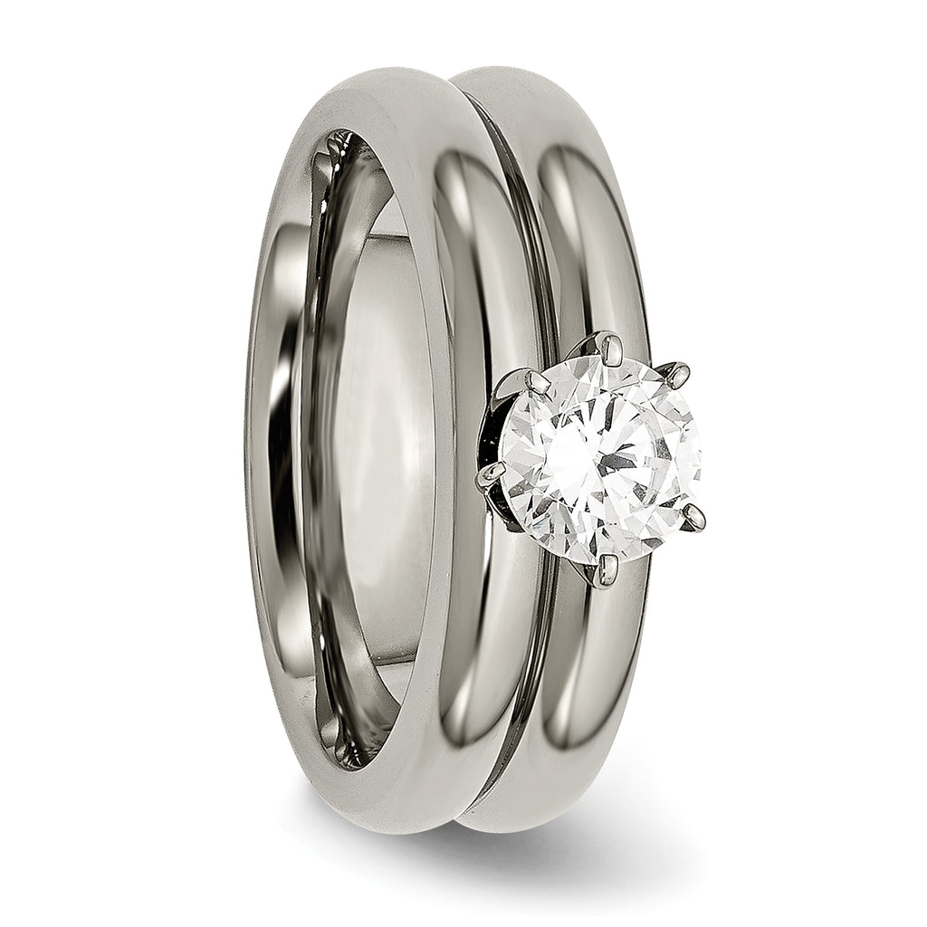 Chisel Titanium Polished with CZ Ring