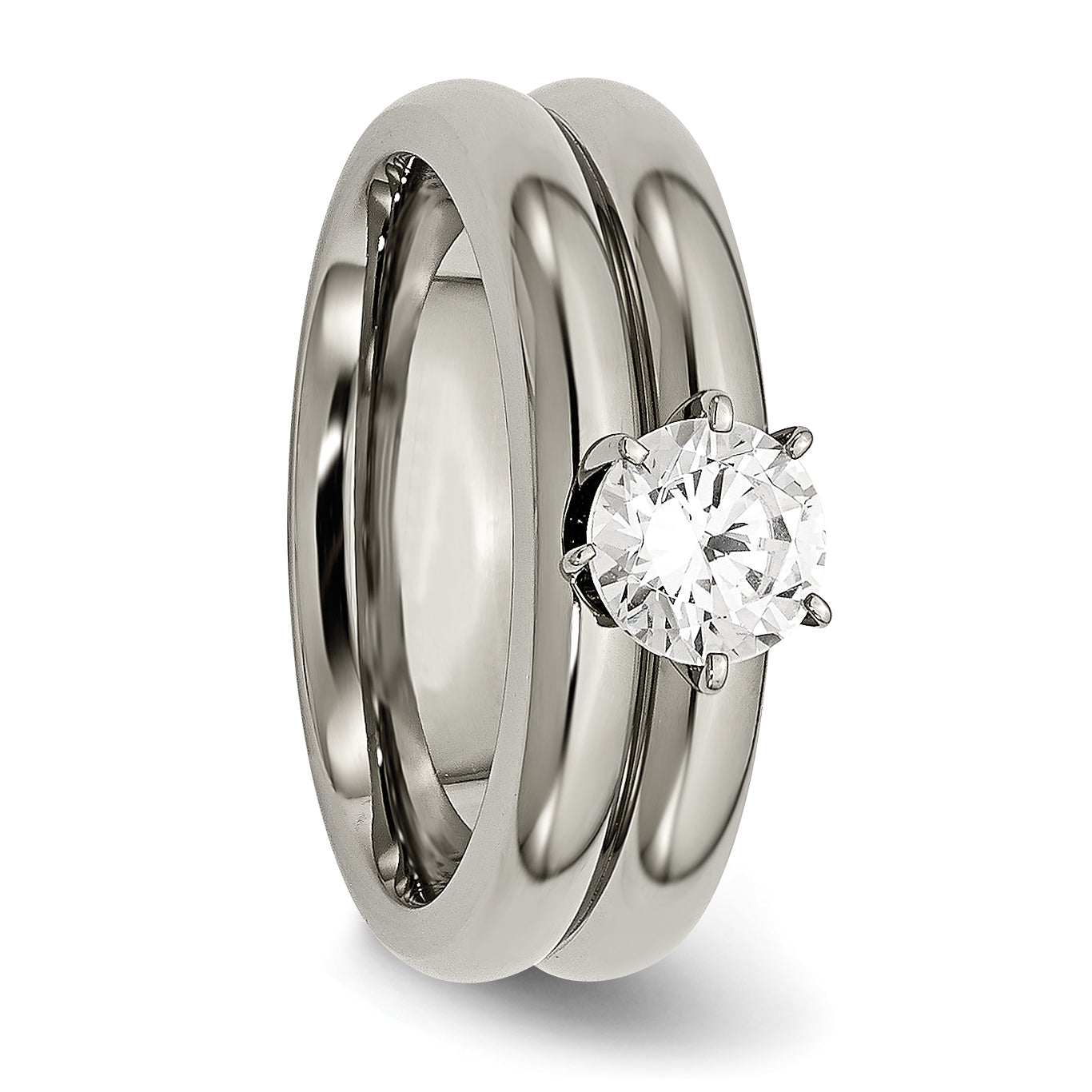 Chisel Titanium Polished with CZ Ring