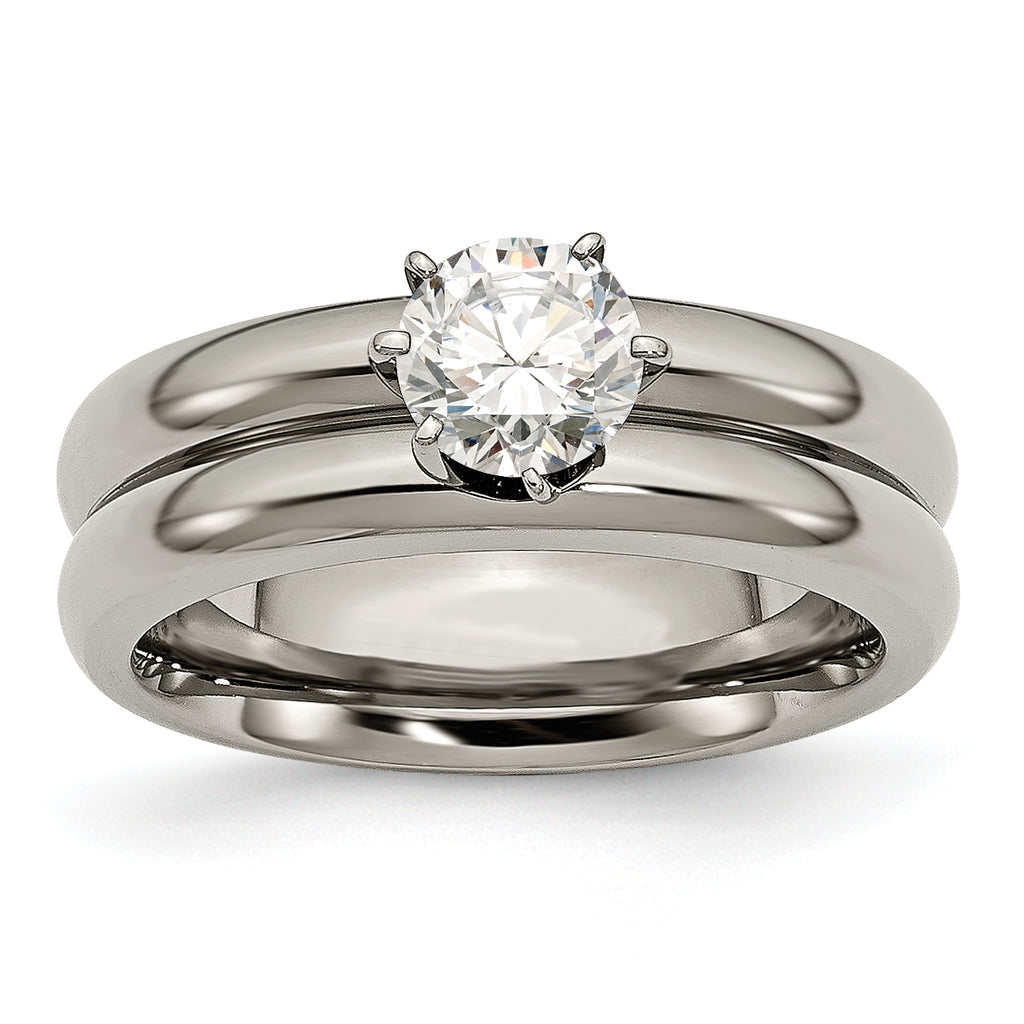 Chisel Titanium Polished with CZ Ring