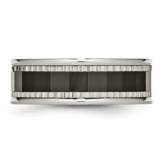Titanium w/Sawtooth Accent/Polished Black Ceramic Center 8mm Band