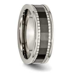 Titanium w/Sawtooth Accent/Polished Black Ceramic Center 8mm Band