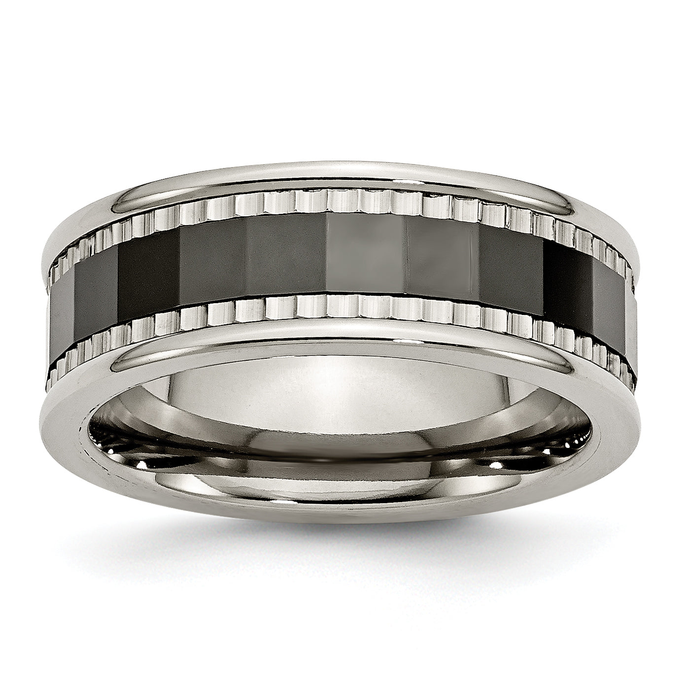 Titanium w/Sawtooth Accent/Polished Black Ceramic Center 8mm Band
