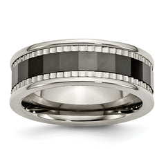 Titanium w/Sawtooth Accent/Polished Black Ceramic Center 8mm Band