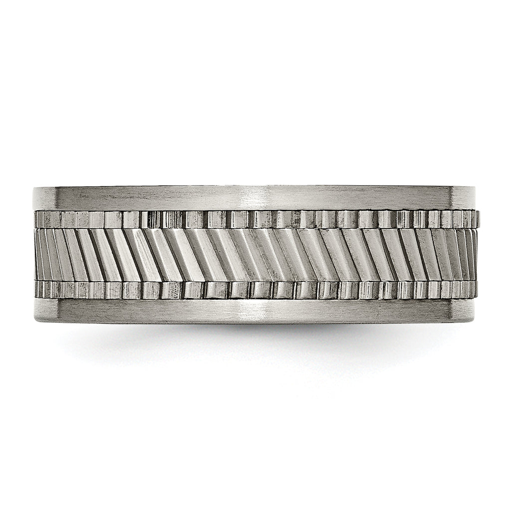 Titanium Sawtooth Design Flat Polished w/Brushed Edge 8mm Band