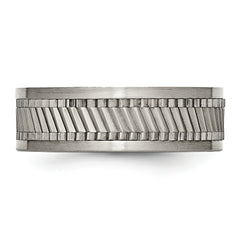 Titanium Sawtooth Design Flat Polished w/Brushed Edge 8mm Band