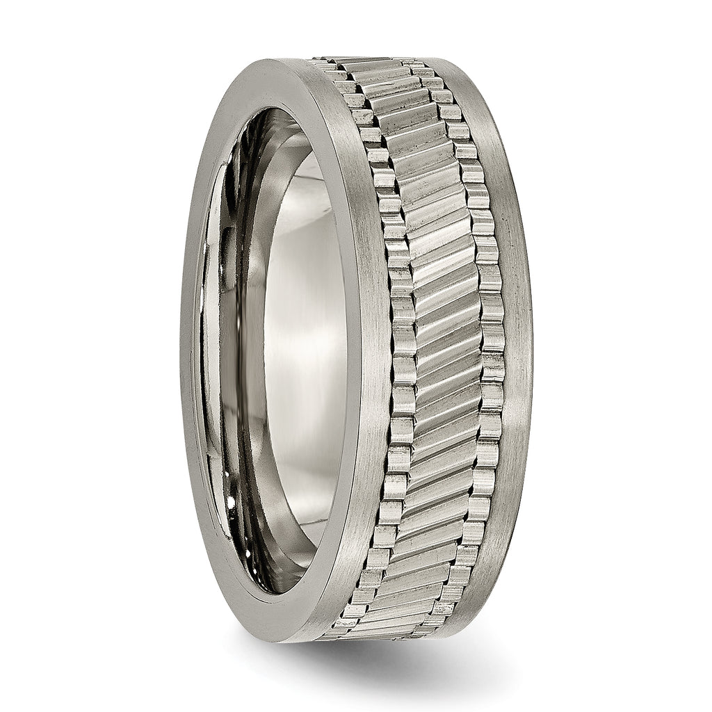 Titanium Sawtooth Design Flat Polished w/Brushed Edge 8mm Band
