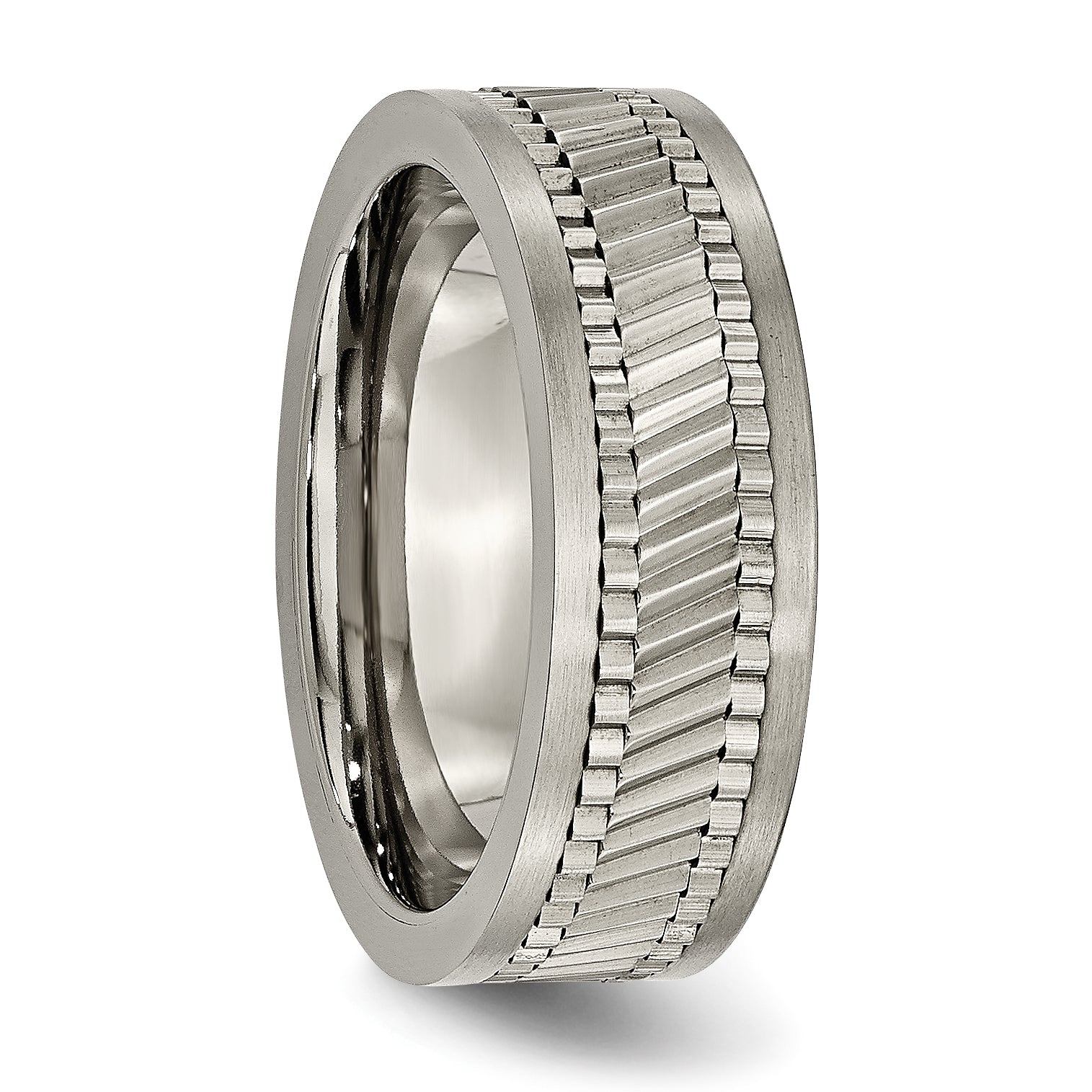 Titanium Sawtooth Design Flat Polished w/Brushed Edge 8mm Band