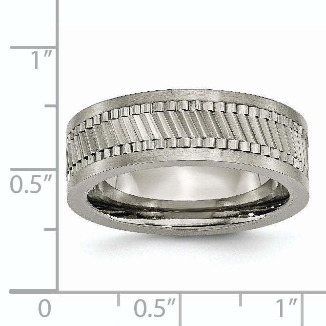 Titanium Sawtooth Design Flat Polished w/Brushed Edge 8mm Band