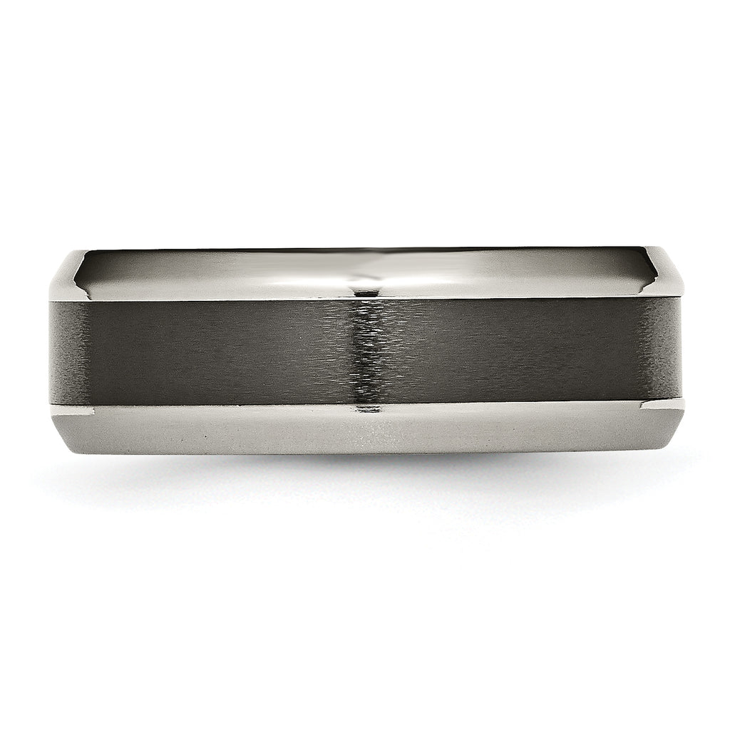 Chisel Titanium Polished with Black Ceramic Center 8mm Beveled Band