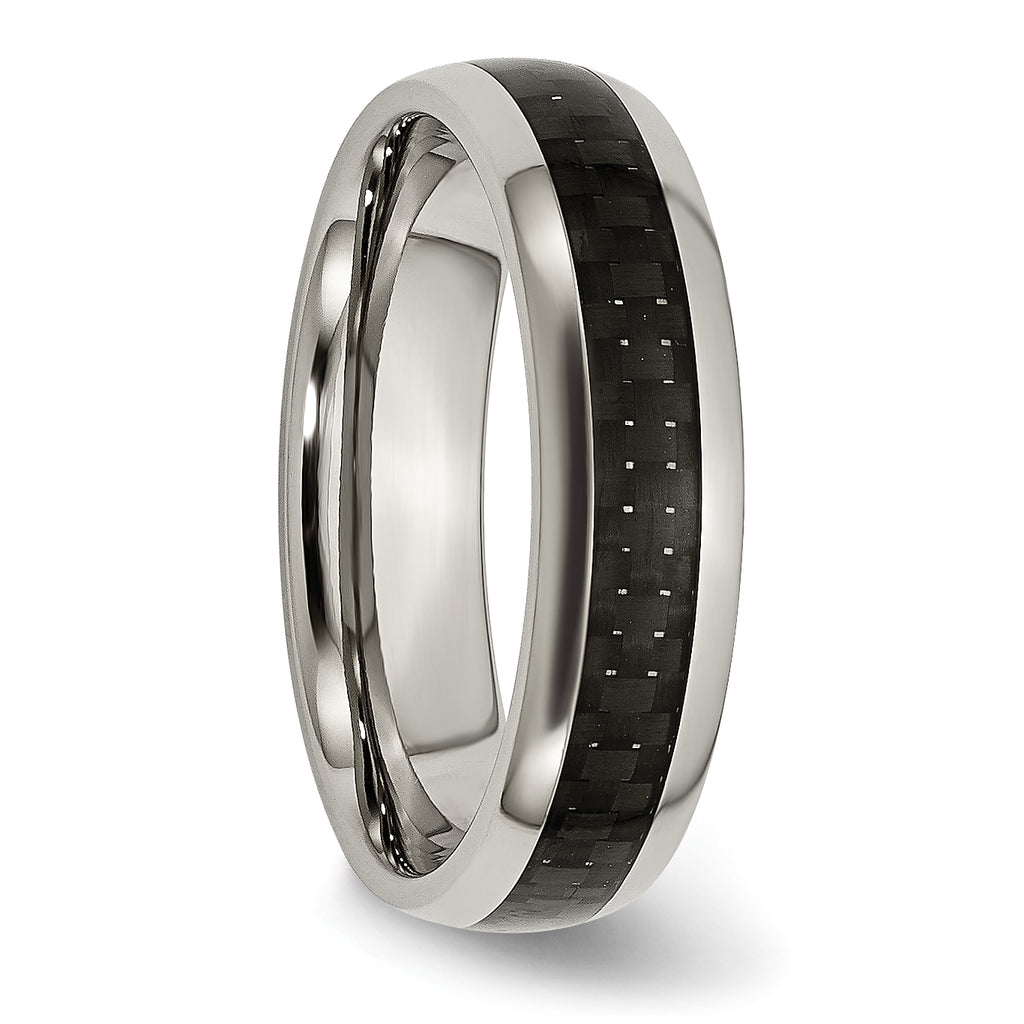 Chisel Titanium Polished with Black Carbon Fiber Inlay 6mm Band