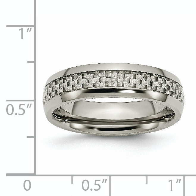 Chisel Titanium Polished with Grey Carbon Fiber Inlay 6mm Band
