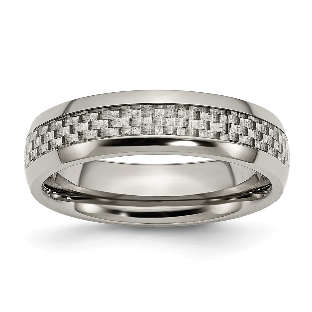 Chisel Titanium Polished with Grey Carbon Fiber Inlay 6mm Band