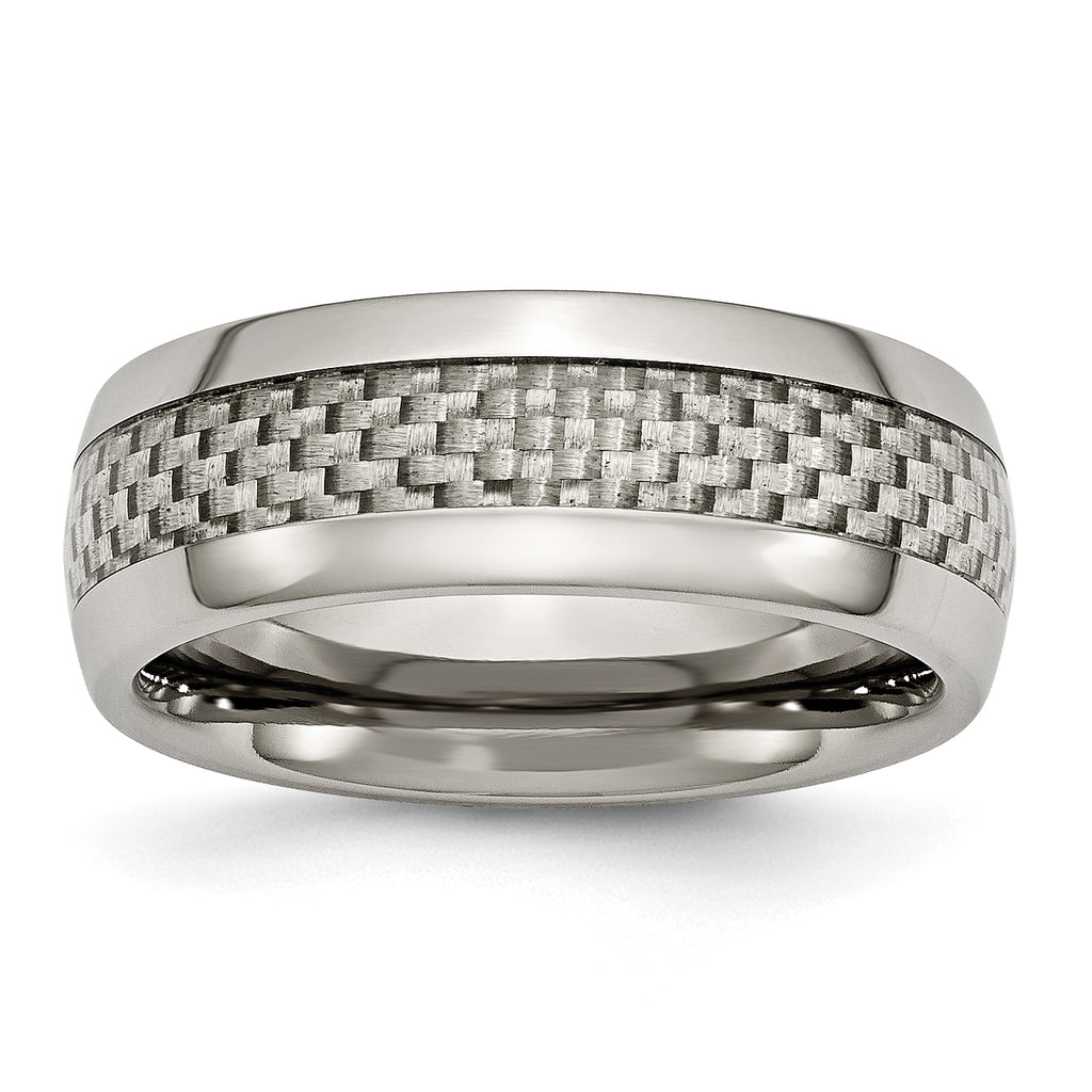 Chisel Titanium Polished with Grey Carbon Fiber Inlay 8mm Band
