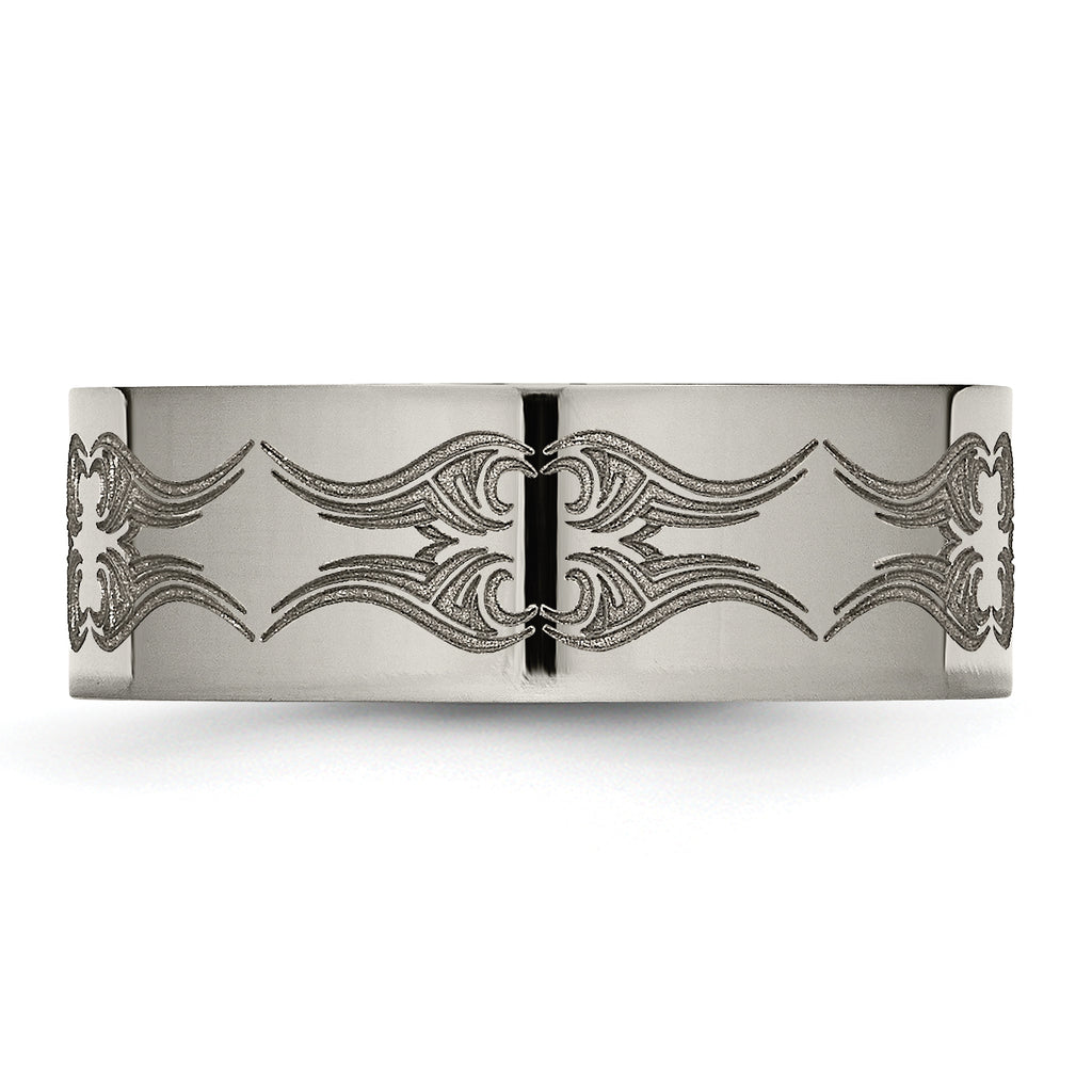 Titanium Polished Laser Design 8mm Flat Band