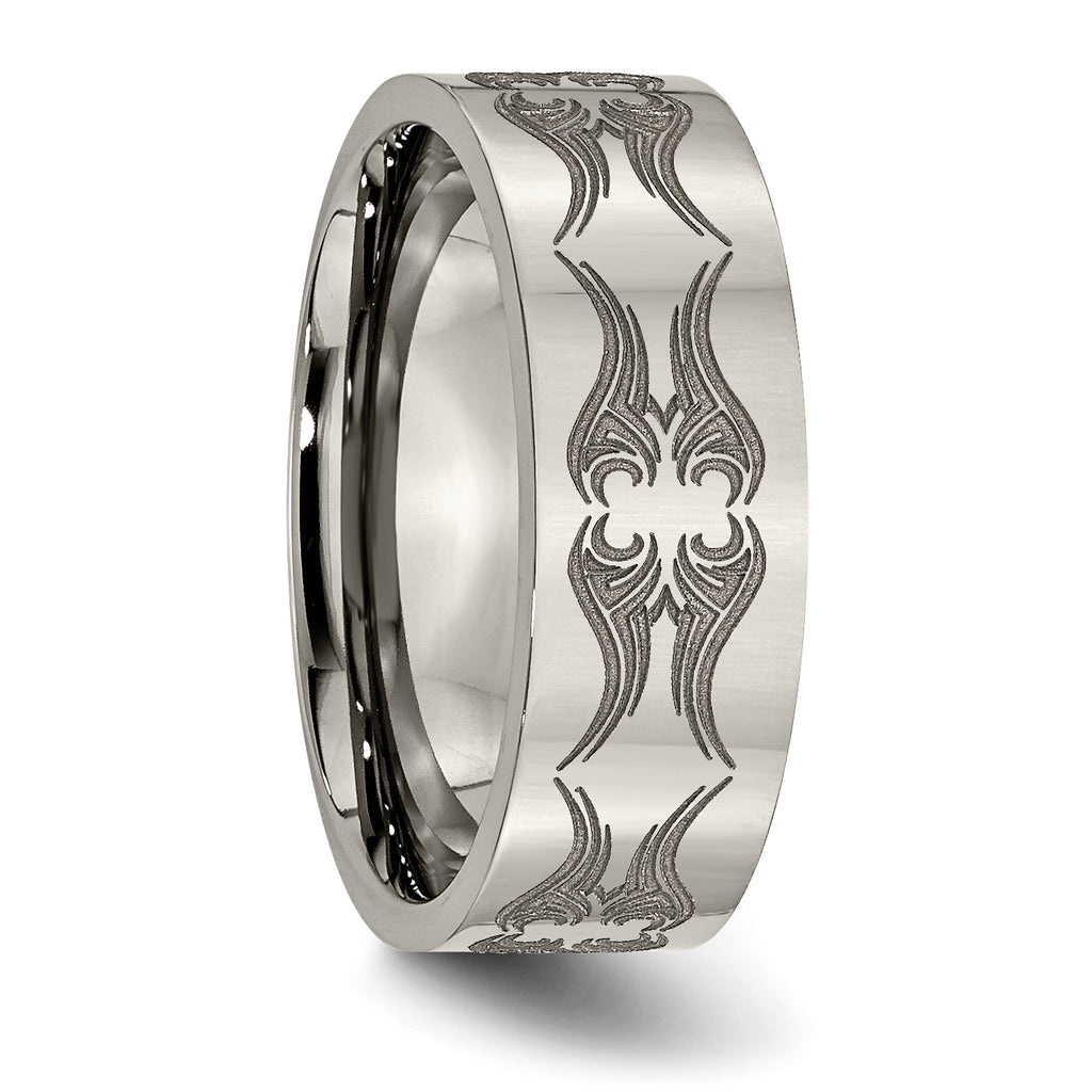 Titanium Polished Laser Design 8mm Flat Band