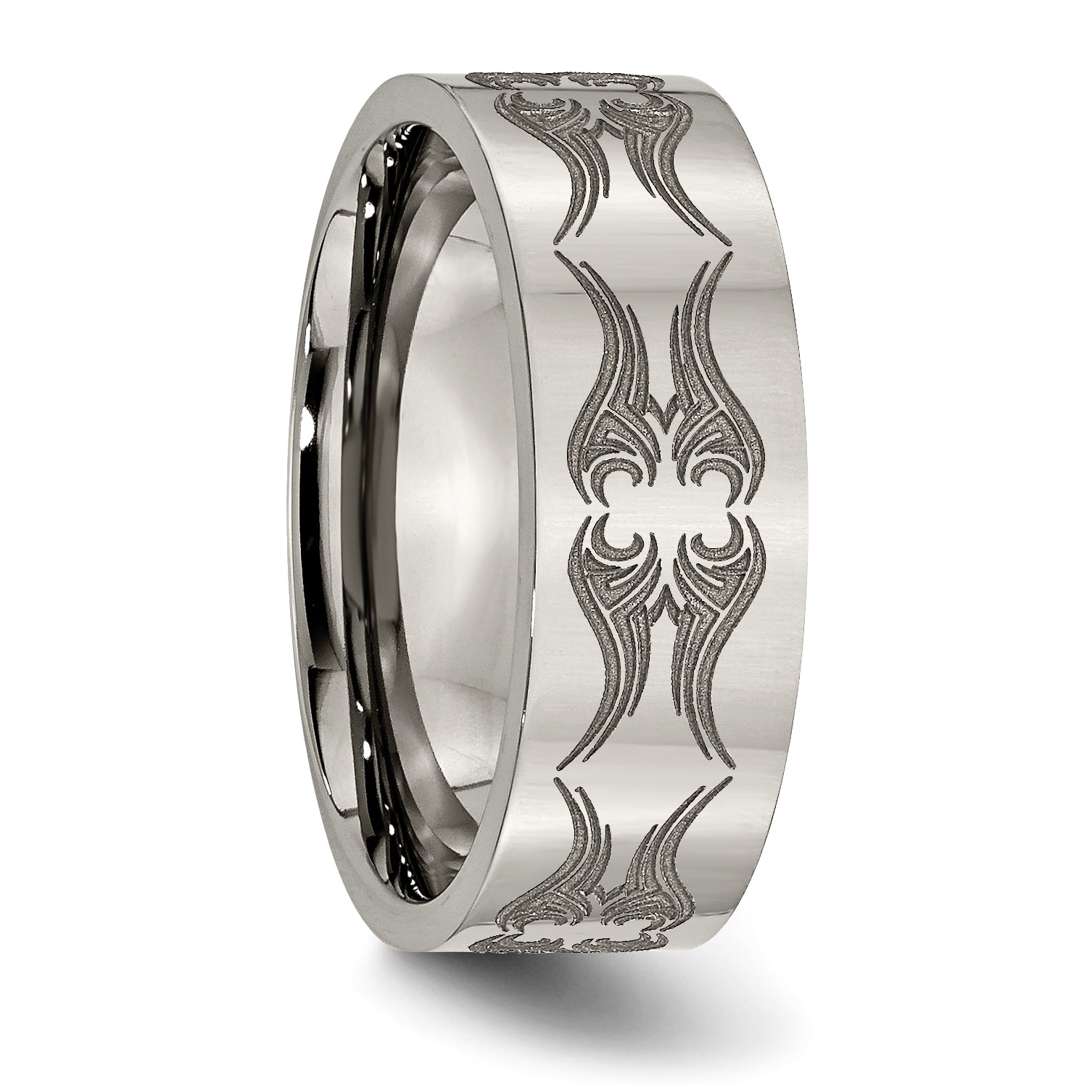 Titanium Polished Laser Design 8mm Flat Band