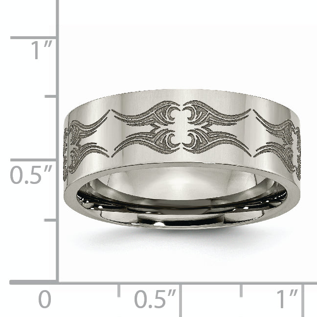 Titanium Polished Laser Design 8mm Flat Band