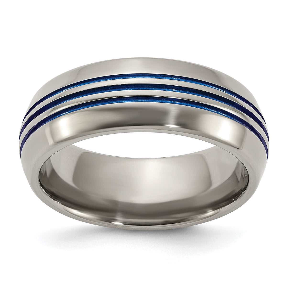 Blue Anodized Triple-Groove Beveled-Edge Wedding Band in Titanium, 8mm, Size 7.5–11.5 - Sophia Jewelers Main image