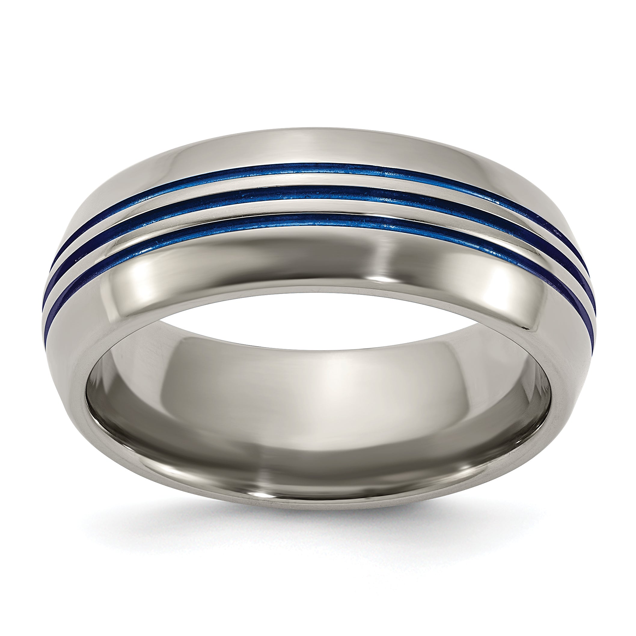 Titanium Polished Blue IP 8.5mm Triple Grooved Beveled Edge Band Main image
