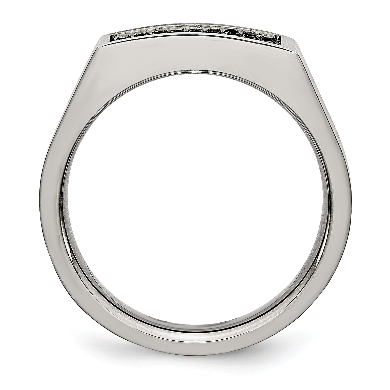Chisel Titanium Brushed and Polished Black IP-plated CZ Signet Ring