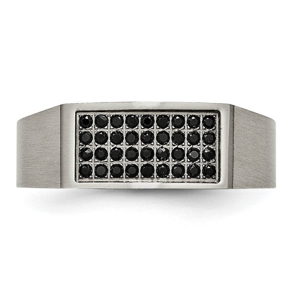 Chisel Titanium Brushed and Polished Black IP-plated CZ Signet Ring