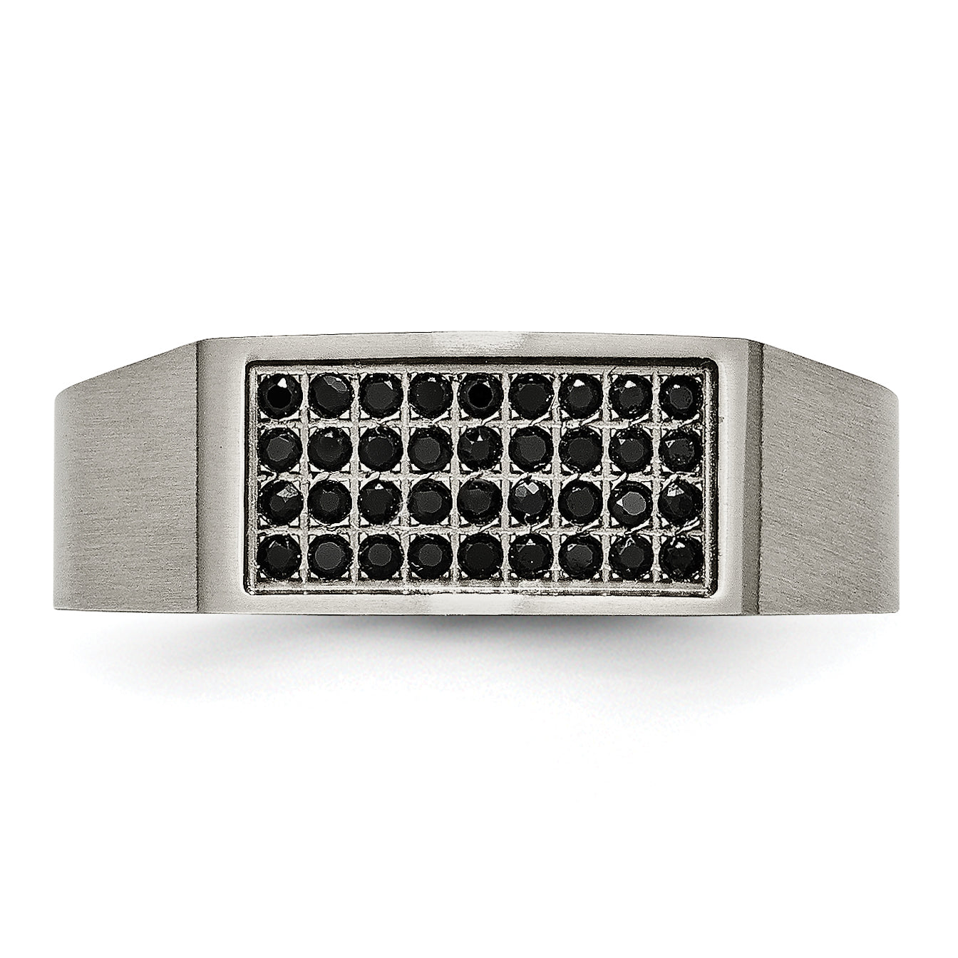 Chisel Titanium Brushed and Polished Black IP-plated CZ Signet Ring