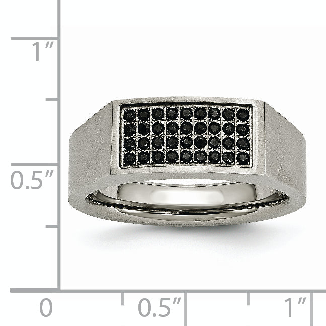 Chisel Titanium Brushed and Polished Black IP-plated CZ Signet Ring