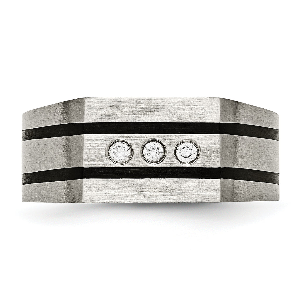Chisel Titanium Brushed and Polished Black IP-plated CZ Signet Ring