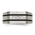 Chisel Titanium Brushed and Polished Black IP-plated CZ Signet Ring