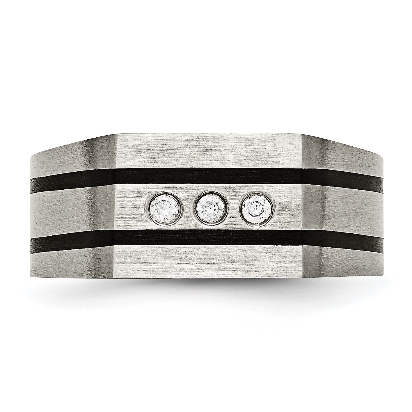 Chisel Titanium Brushed and Polished Black IP-plated CZ Signet Ring