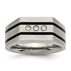 Chisel Titanium Brushed and Polished Black IP-plated CZ Signet Ring
